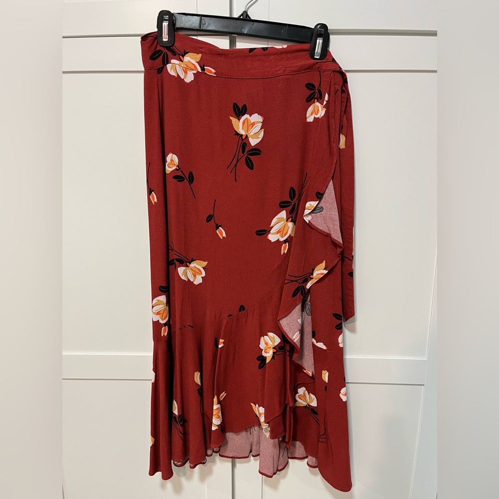 Free People Floral Wrap Skirt in Red size 10